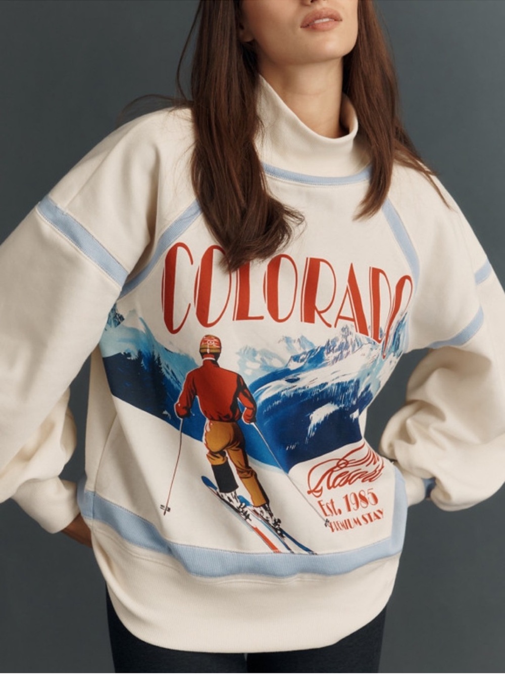 Anthropologie Daily Practice Base Plate Graphic Sweatshirt Ski Colorado Women 1X